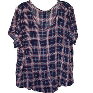 Torrid Navy Blue & Pink Plaid Top